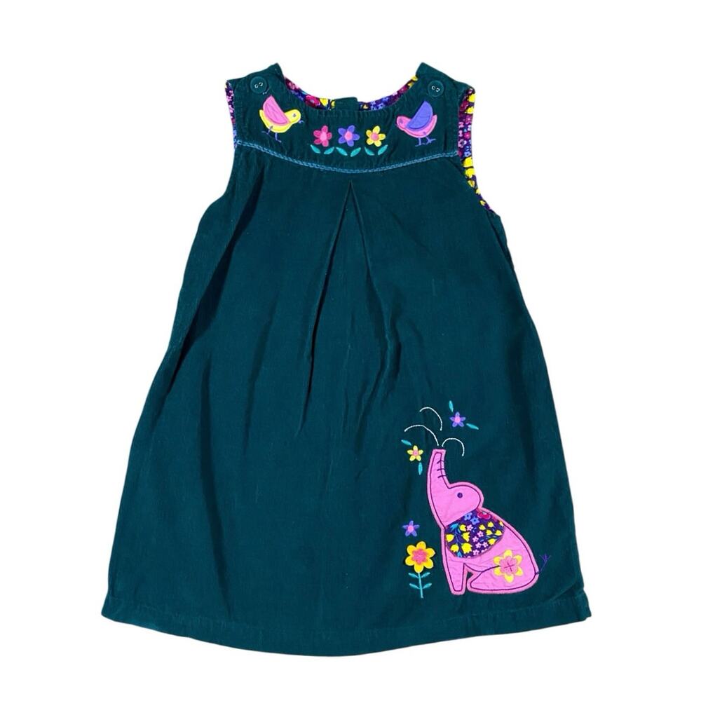 Jojo Maman Embroidered Elephant Corduroy Dress - 4/5Y